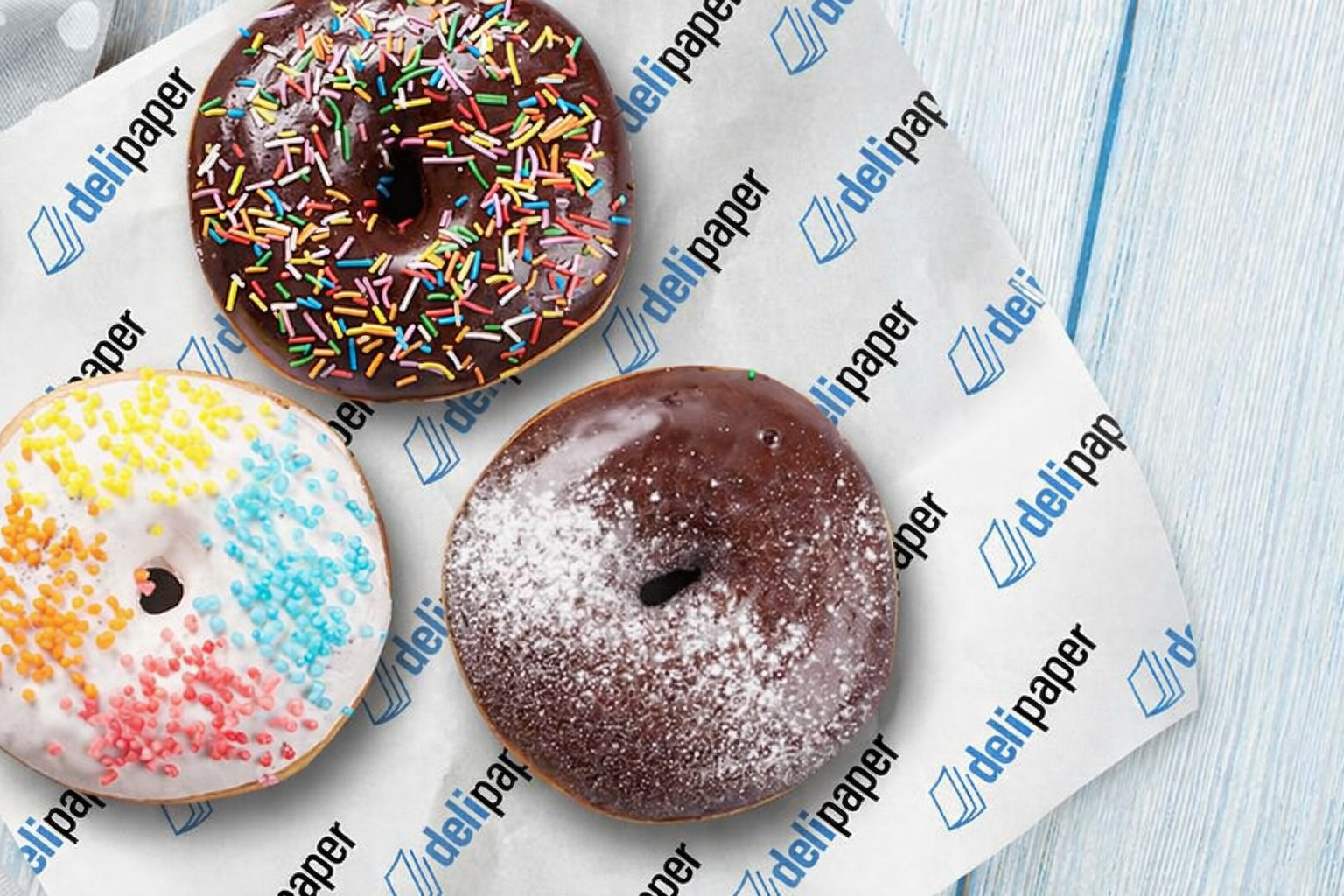 Donuts presented on custom printed DeliPaper