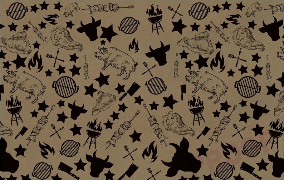 CHZ stock printed deli paper on kraft greaseproof paper with repeated livestock and star illustrations