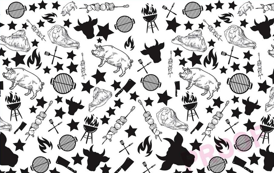 CHZ stock printed deli paper on white greaseproof paper with repeated livestock and star illustrations